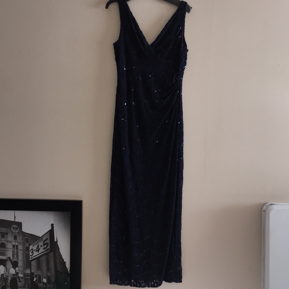 Worn once! Navy blue sequence lace Evening dress!